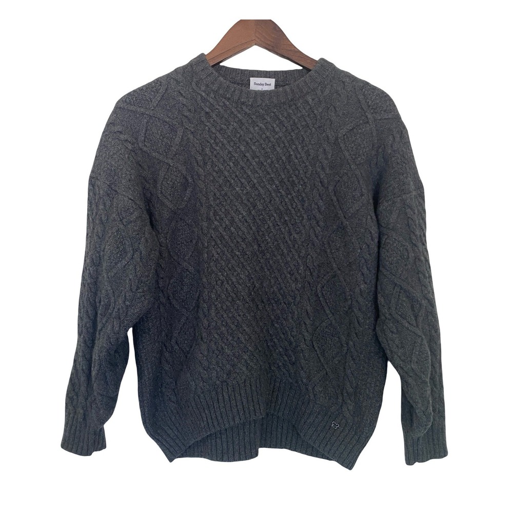Sunday Best Aritzia Women's Sweater S Grey Merino Wool Cable Knit Crew Neck